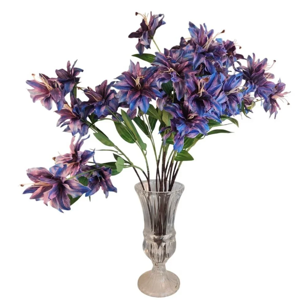 Luxury Artificial Tiger Lily Stem 34 Inch | Purple Blue Faux Lily | Designer Art